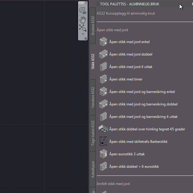 Bytte verktøypalett i ELI LT, AutoCAD LT